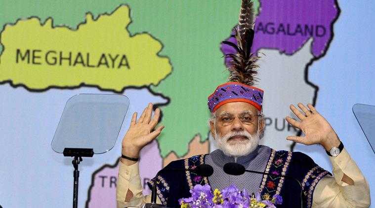 Shillong: Prime Minister Narendra Modi  delivering his speech on the occasion of the flag off ceremony of three trains in Shillong, Meghalaya  on Friday.PTI Photo(PTI5_27_2016_000292B)