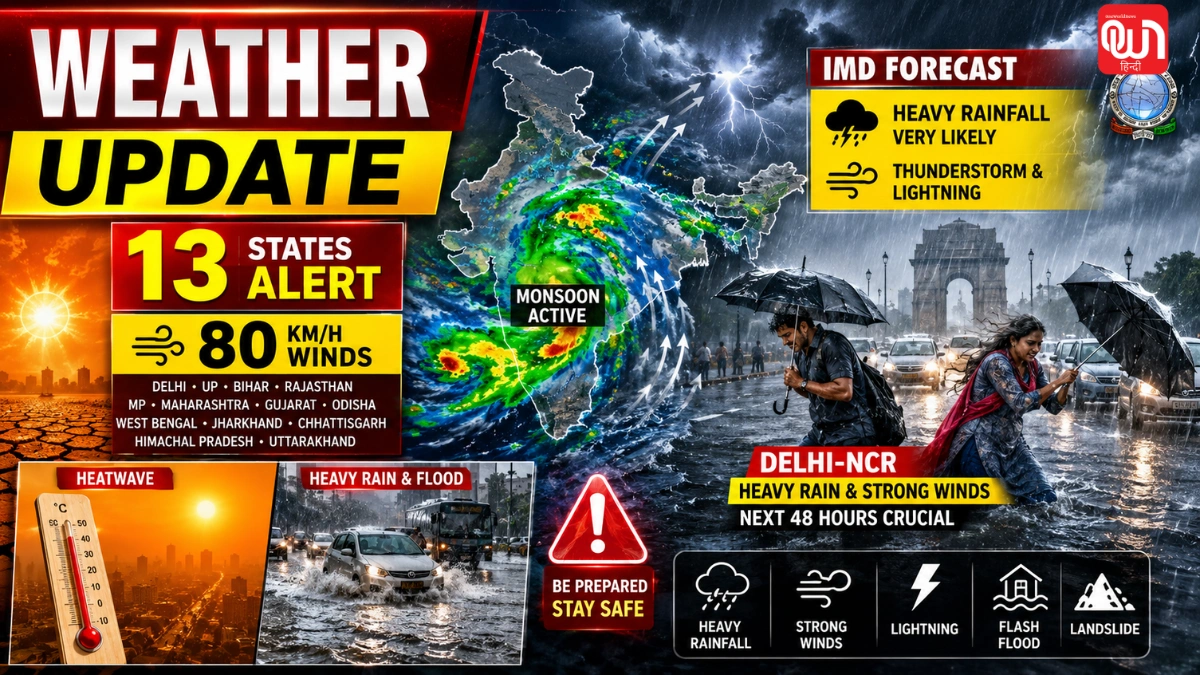 Weather Update: 12 घंटों के अंदर 13 राज्यों में भीषण आंधी-बारिश का अलर्ट, 80 की स्पीड से हवा; IMD अपडेट 1 Weather Update