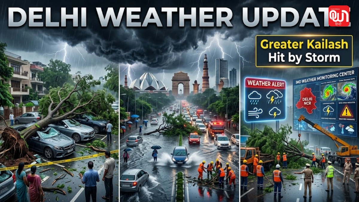 Delhi Rain News : दिल्ली में बारिश और आंधी से गिरे कई पेड़, ग्रेटर कैलाश में दबीं गाड़ियां, देखें तस्वीरें 1 Delhi Rain News