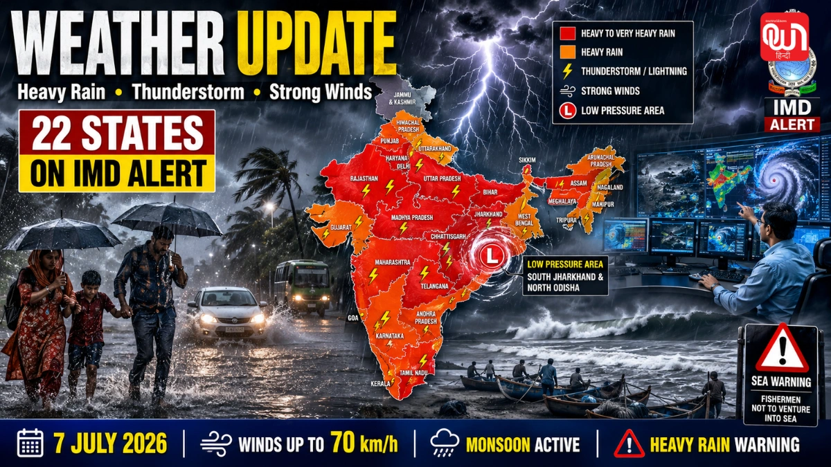 Weather Update आज का मौसम 7 जुलाई: देश के 22 राज्यों में तूफानी आंधी-बारिश का अलर्ट, 70 की स्पीड से हवा; IMD अपडेट 1 Weather Update